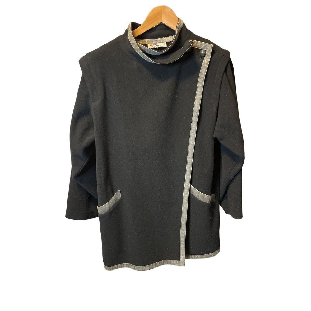 Vintage 80s 90s Rodier Paris Black Wool Tunic Style Coat